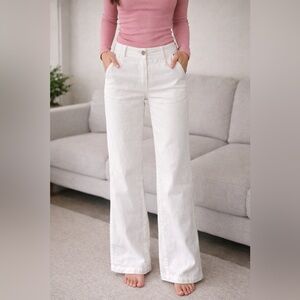 Babaton White mini flare light weight linen pants